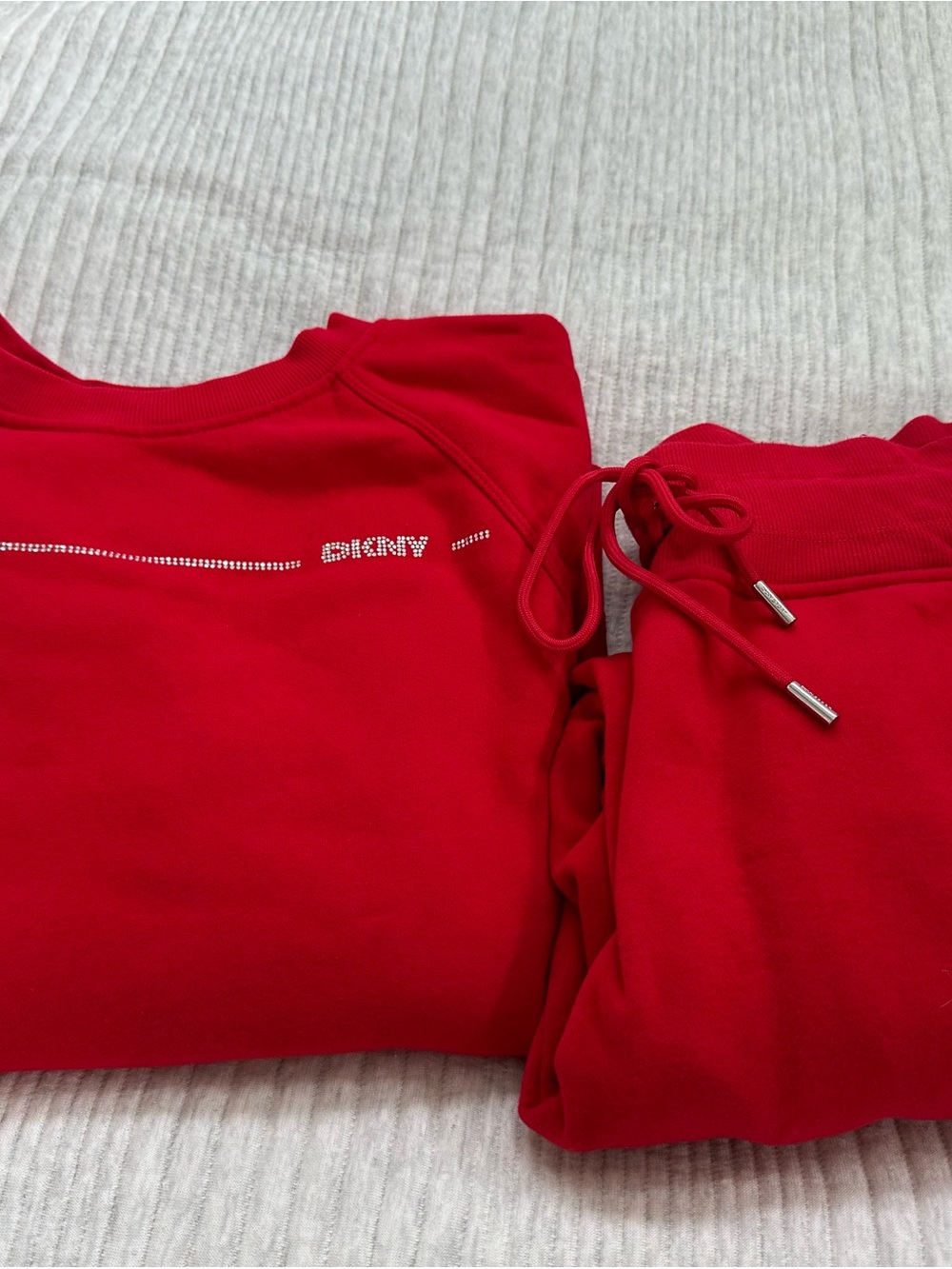 DKNY Red Rhinestone Logo Sweatshirt & Joggers